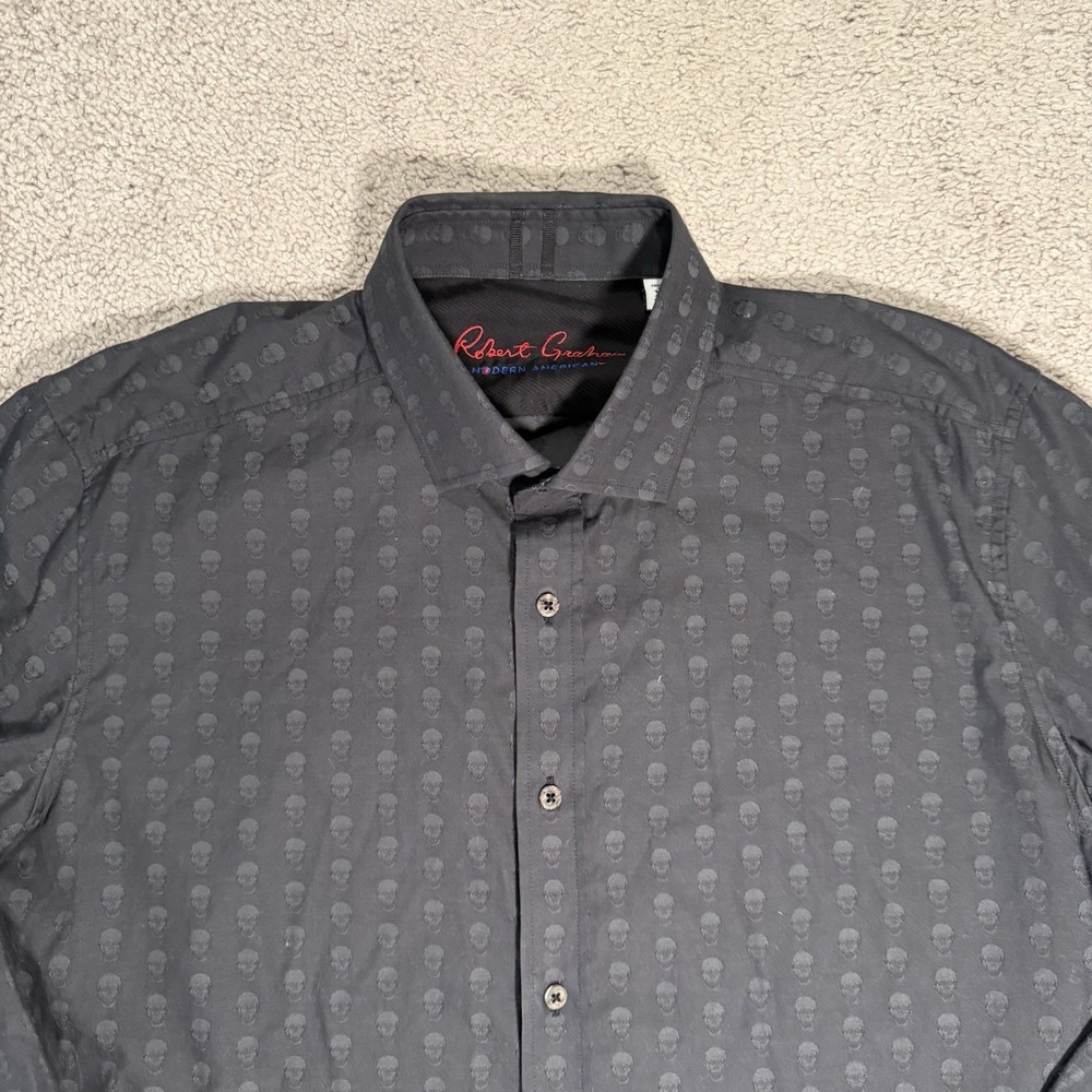 Robert Graham‎ Men's Size XL Black Skull Pattern Button Down Dress Shirt
